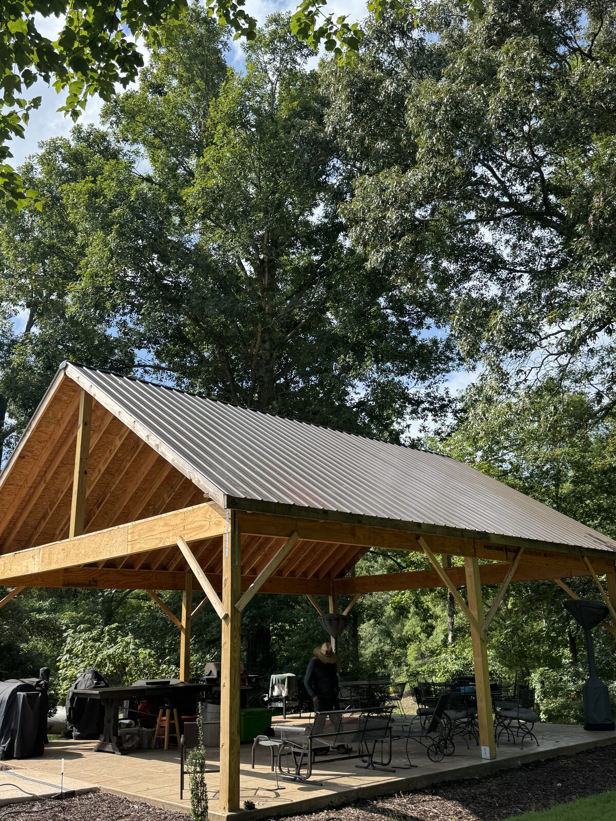 Metal roof on a timber frame backyard pavilion